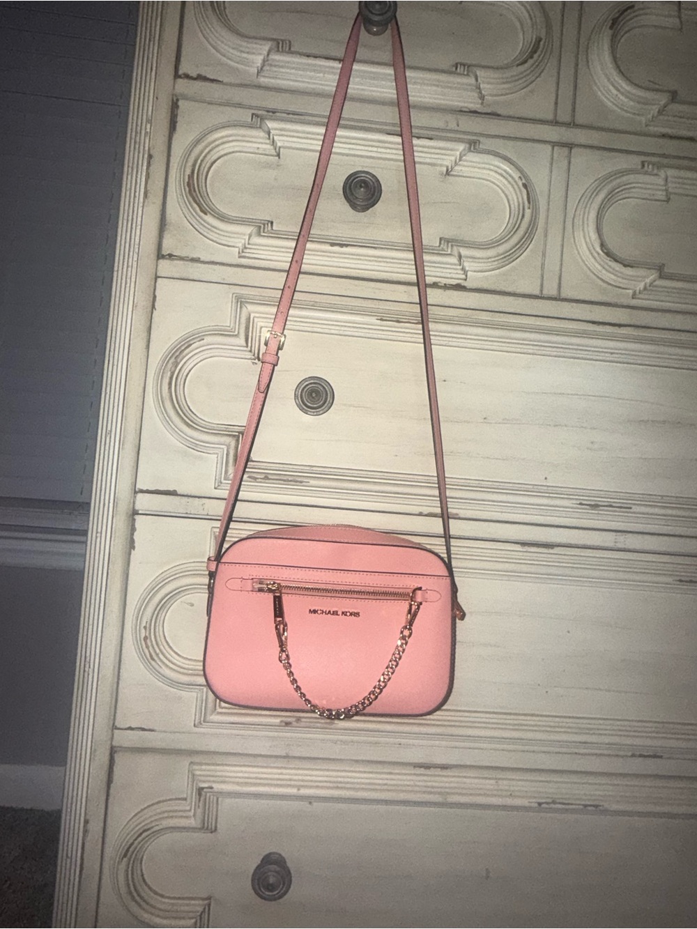 Michael Kors Pink Leather Chain-Trim Crossbody Bag